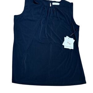 Calvin Klein Black Draped Front Sleeveless Blouse | Size M | NWT